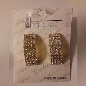 Christina Collection Earrings Gold Tone Rhinestone Pierced